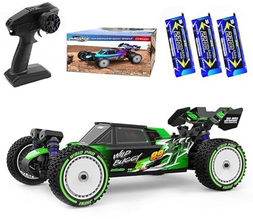 Ledovan 100KM/H Bürstenlose Ferngesteuertes Auto für Erwachsene, 1/12 4WD Wasserdicht Rennauto, 2.4GHz All Terrain RC Buggy, Hochgeschwindigkeits Offroad RC Monster Truck, 3 Batterien(Grün)