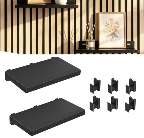 SHYSBV 2 Stück Regal für Akustikpaneele, Akustikpaneele Zubehör ohne Bohren – Wandregal für horizontale Paneele, Schweberegal für Pflanzen & Deko, 15 x 8,5 cm