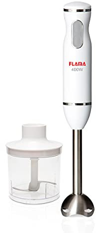 Flama Batidora de Mano 2028FL, 400W, 2 Velocidades, Pie Metálico Desmontable, Láminas de Alto Rendimiento de Acero Inoxidable, Accesorio Picador
