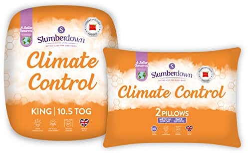Slumberdown Climate Control Bedding Bundle - King Size Duvet 10.5 Tog & 2 Pillows, Climate-Adaptive Comfort, Non-Allergenic & Washable - All Seasons Temperature-Regulating Sleep Set (225 x 220cm)
