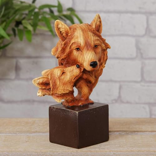 Naturecraft Dekofigur aus Kunstharz, Holzoptik, Wölfe