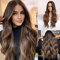 HAIRCUBE Langhaar Perücken für Frauen Ombre Farbe Brown Synthetisch Lockige Haare Perücke Mittelscheitel