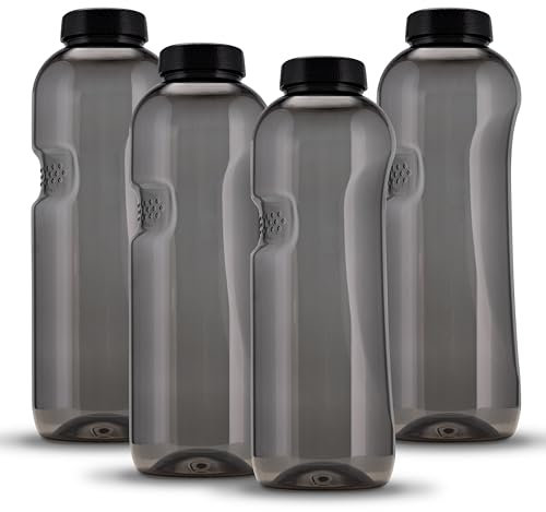 Kavodrink 4 x Tritan Trinkflasche 1,0L Wasserflasche schwarz Sportflasche BPA frei Flasche 1000ml