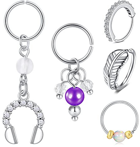 AVYRING Conch Piercing Schmuck Chirurgenstahl Damen Anhänger Helix Piercing Ring Nase Septum Piercing mit Opal Mix Stile 5Stk Silber