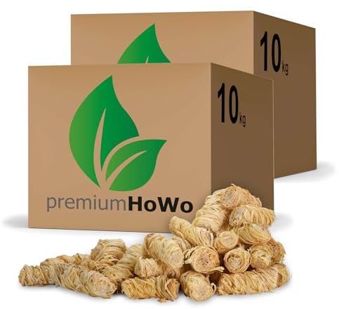 premiumHoWo (20kg = ca. 1600 Stück) Kaminanzünder, Grillanzünder und Ofenanzünder - Öko-Anzündwolle, Holzwolle, Ideal für Kamin und Grill – Markenqualität Made in Germany – Auch als (3kg / 5kg / 10kg)
