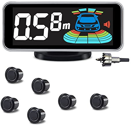 6 Parking Sensors kit Car Auto Vehicle Reverse Backup Radar System Distance Detection LCD Distance Display Sound Warning (6 Parking Sensors kit (Black)