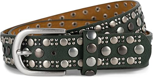 styleBREAKER Damen Nietengürtel Unifarben mit verschiedenen runden Nieten, Kunstleder Einfarbig, Hüftgürtel, Gürtel kürzbar 03010124, Farbe:Dunkelgrün, Größe:100cm