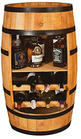 CREATIVE COOPER Weinschrank mit Regal und Weinliege - Retro Weinregal - 80 cm x 50 cm - Erlenholz Fassbar - Farbe Eiche