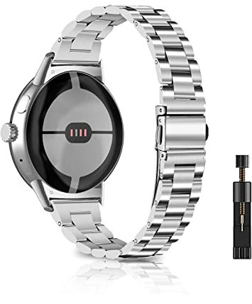 MiKoyi Armband Kompatibel mit Google Pixel Watch 3 41 mm / 2/1, Ersatzbänd Edelstahl Metall Armband Uhrenarmband Wasserdicht Verschleißfest Band für Google Pixel Watch 2, Silber