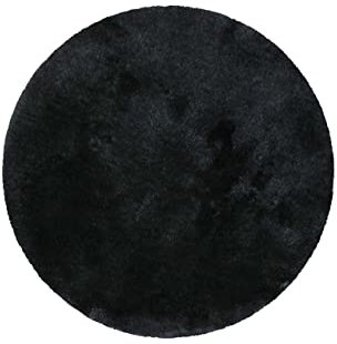 Homie Living Badteppich, Badematte kuscheliger Flauschiger weicher Flor l rutschfest und Waschbar Porto Azzurro (90 cm rund, schwarz)