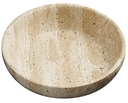 SAIDKOCC Large Marble Round Bowl HandCrafted Decorative Dish Fruit Bowl for Home Decorative (Beige Travertine)
