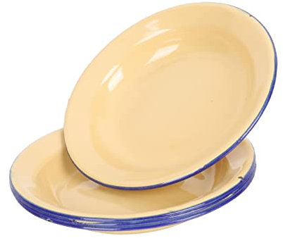 Cabilock 4pcs Enamel Plate Breading Trays Enamelware Dinner Plates Enamel Tray Vintage Enamel 16c Yellow Bread Crumbs