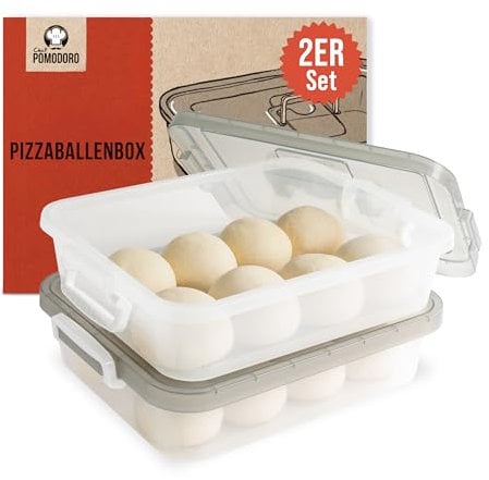 Chef Pomodoro Large Pizza Dough Proofing Box with 2 Trays and 2 Lids, 44 x 34 cm, Pizza Dough Container with Lid Fits 6-8 Dough Balls, Pizza Dough Tray With Convenient Carry Handle (Grey)