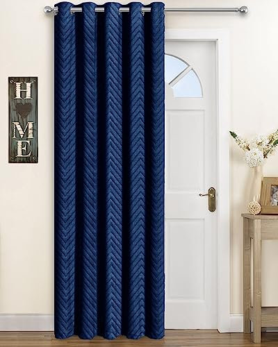 Velosso Thermal Insulated Window Treatment Geometric Door Curtain Panel Ring Top Blackout Curtain for door (1, Navy Blue)