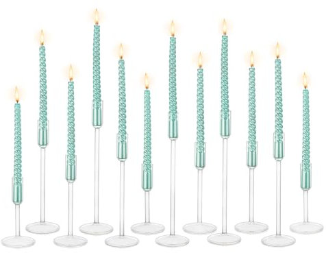 Hewory Kerzenständer Glas Kerzenhalter Stabkerze:12er Set Klar Stabkerzenhalter Hochzeitsdeko Kerzenständer Stabkerzen für Deko Wohnzimmer Weihnachten Tischdeko