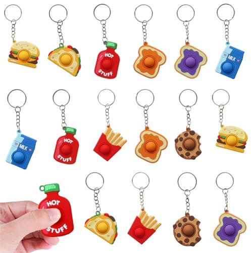 JAHEMU Silikon Schlüsselanhänger Mini Snack Keychain Poppet Bubble Finger Toys Stress Reliever für Kinder Erwachsene 16 Stück