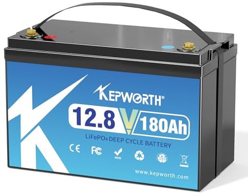 KEPWORTH LiFePO4 180Ah 12V Batterie, Lithium Akku mit 100A BMS, Max. 15000 Zyklen, Perfekter Ersatz für Blei-Säure für Wohnmobile, Solaranlage, Boot, Solarpanel Kit,Camping