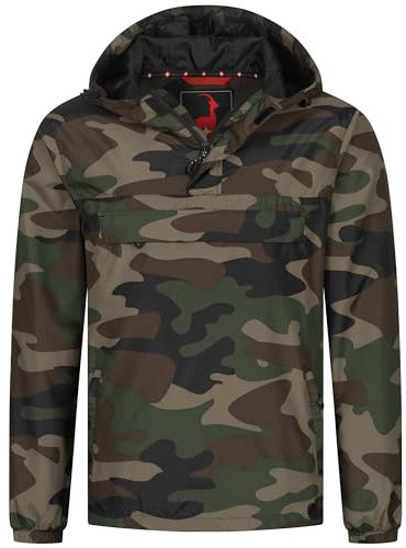 Höhenhorn Lepon Veste coupe-vent pour homme Veste de pluie Anorak avec poche poitrine Tailles S à 3XL, Camouflage vert., XL