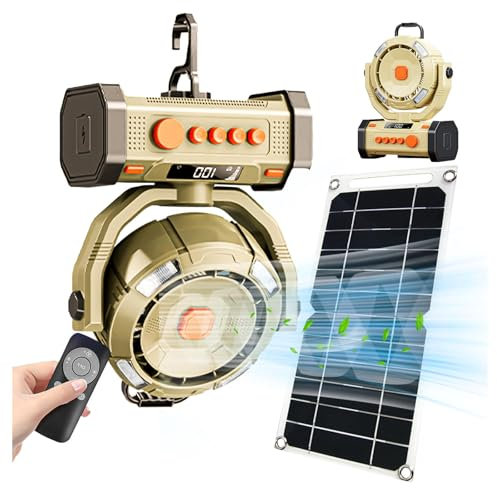 Ventilatori da Campeggio per Tende con Luce LED E Gancio Ventilatore da Campeggio Ricaricabile con velocità Continua Ventilatore Ad Energia Solare per Esterni