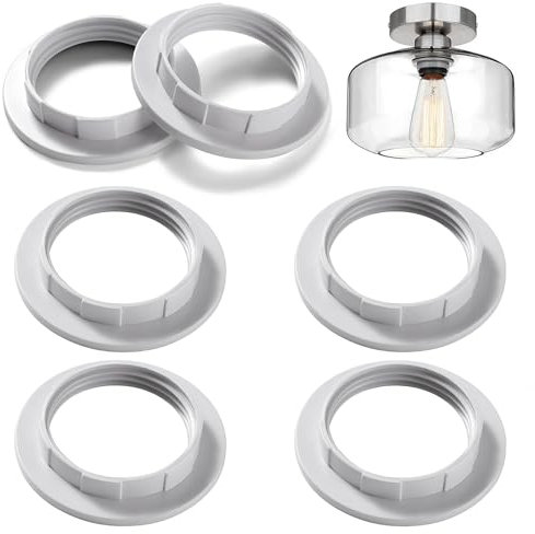 Lyeteung 6 Piezas Anillo de Tornillo E27 Pantalla, Convertidor de Anillo de Pantalla, Convertidores de Plástico para Pantalla de Lámpara, para Lámpara de Mesa, Blanco