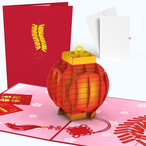 Lovepop® Asiatisches Mond-Neujahr 3D Pop-Up Karte | besondere Feier-Karte | außergewöhnliche Neujahrs Klapp-Karte mit Laterne | inkl. Premium-Umschlag & ausziehbarer Notizkarte