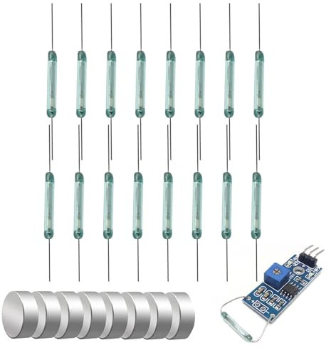 Cutiolly Interruttore Reed in Vetro,16pcs Contatto Reed,Magnetico Reed Interruttore,Interruttore a Induzione Magnetica,Normalmente Aperto Interruttore di Induzione,con 8pcs Magnetici