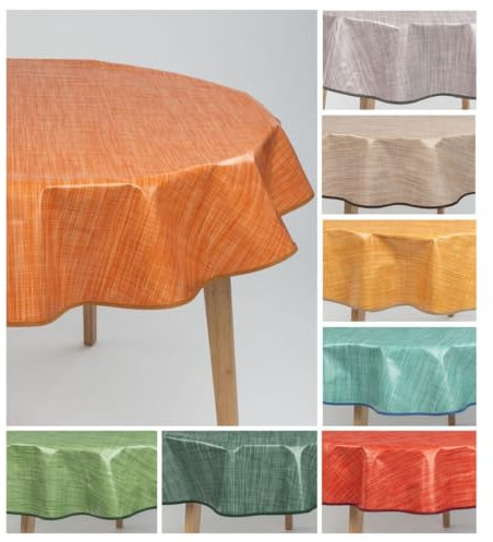 laro 140cm runde Wachstuch Tischdecke abwaschbar Wachstuchtischdecke mit Saum-Eingefasst-Paspelband, Muster:Leinenoptik Orange Bronze, Größe: Rund 140cm
