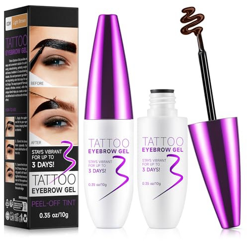 Peel Off Tattoo Eyebrow Gel Tinting,2pcs Brown Peel-Off Tinted Eye Brow Glue, Waterproof Long-lasting Transfer-proof Eyebrow Gel Peel Off,Up to 3 Days,Mother's Day Makeup Gift Set for Women Girl-02#