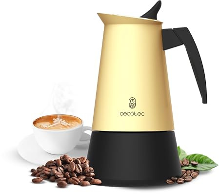 Cecotec Caffettiera Moka Express Piccolina 400 Beige. 200ml, 4 Tazze di Caffè, Acciaio Inox, Adatta Tutte le Superfici, Filtro Premium, Valvola di Sicurezza, Manico Termoresistente, Design Elegante