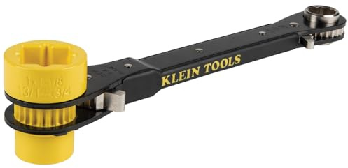 KLEIN TOOLS KT155HD Clé à cliquet de monteur de ligne 6 en 1 avec design permettant de passer à travers la douille et douille jaune vif