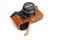 Bottom Opening Version Protective PU Leather Half Camera Case Bag Cover with Tripod Design for Olympus PEN-F Camera with PU Leather Hand Strap Brown