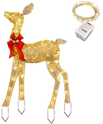 LED Rentier Weihnachtsdeko Aussen, 1 Stück LED Weihnachtsbeleuchtung Außen, Batteriebetrieben LED Rentiere Weihnachtsdeko Für Innen Aussen, Rentier Skulptur Weihnachten Deko LED Weihnachtsfiguren