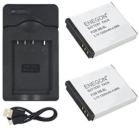 ENEGON NB-6L Batterie de Remplacement (2 Paquets) et Kit de Chargeur pour Canon NB-6LH, CB-2LY et Canon PowerShot SX510 HS, SX500 is, SX700 HS, SX280 HS, SX260 HS, SX170 is et Plus d'Appareils Photo