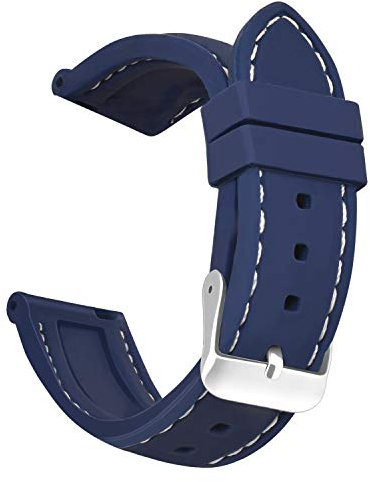 OLLREAR Unisex Gomma Cinturini Orologi 8 colori e 5 formati 22mm Blu Navy Bianco Cinturini di Ricambio in Silicone per Uomo e Donna Impermeabile Cinturini Smartwatch