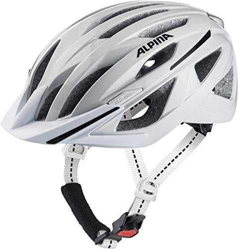 ALPINA HAGA - Stoßabsorbierender, Sicherer & Optimal Anpassbarer Urban Fahrradhelm Mit Integriertem LED-Licht Für Erwachsene, White Gloss, M (51-56 cm)