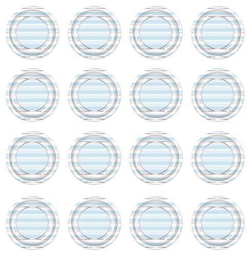 Beistle 53695 Striped Paper Plates 16 Piece 1st Birthday Tableware Boy Baby Shower Party Supplies, 9, Light Blue/White/Silver