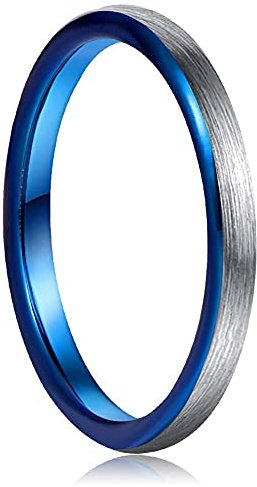 Cloyo 2mm Dünne Ring Herren Damen Wolfram Eheringe Silber Gebürstetem Finish Blau Hochzeitsringe Matt Comfort Fit Größe 49.3 (15.7)