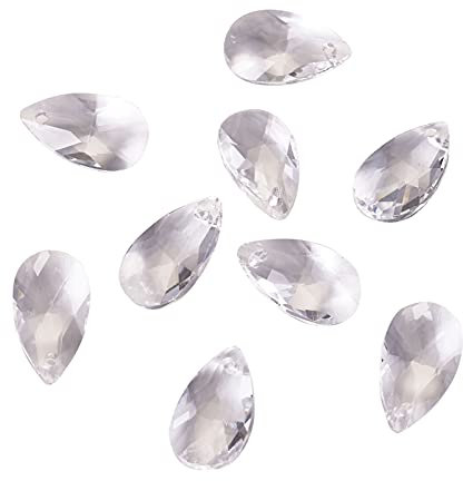 Beadthoven 100pcs Teardrop Glass Beads Clear Faceted Dorp Crystal Beads Top Drilled Dangle Pendants for Jwewelry Making Chandelier Home Hanging Decor, Hole: 1mm