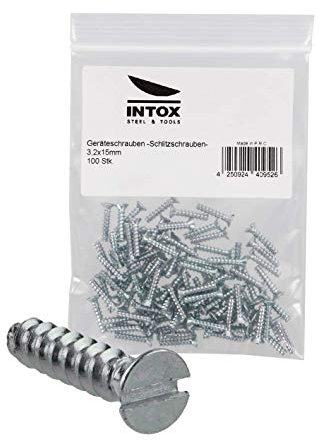 INTOX Geräteschrauben für Schalterdosen 3,2x15mm im Beutel 100 Stück Schlitz mit Senkkopf, verzinkt