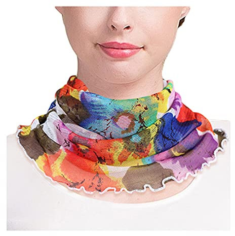UK_Stone Damen 100% Mulberry Seide Schlauchschal Loop Halstuch Blumen Polka Dot Paisley Muster Abnehmbar Faux Kragen (#39)