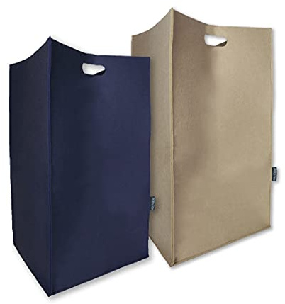 Wäschekorb Filou Wäschetruhe Wäschesammler Filz Faltbar 68 Liter Volumen Groß verschiedene Farben (2er-Set 1x Dunkelblau & 1x Taupe)