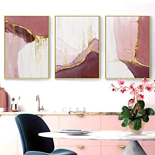 Toile Peinture Nordique Violet Rose Abstrait Doré Rose Toile Peinture Mur Photos pour Salon Mur Art Décor À La Maison Affiche-50x70cm pas de cadre