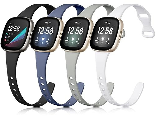 Getino Kompatibel mit Fitbit Sense Bänder, Fitbit Versa 3 Bänder, für Damen und Herren, flexibel, dünn, weiches Silikon, schmales Band für Versa 3 und Sense, groß schwarz/weiß/blaugrau/grau
