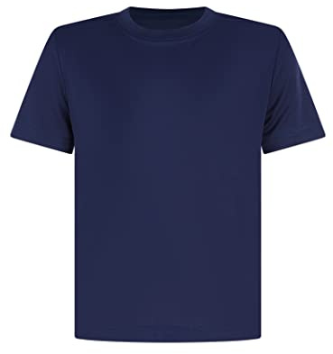 T-shirt de football pour enfants - Pour garçons et filles - Pour l'école, le fitness, la course à pied, bleu marine, 15-16 ans