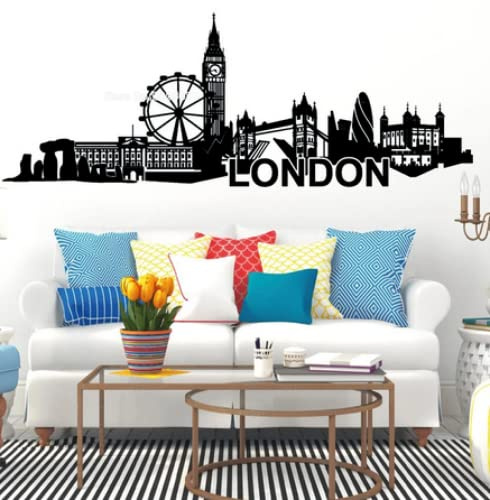 England Wandaufkleber London Skyline, 112cm x 42cm | Feine Stadt Gebäude, UK London Dekoration, Vinyl Art Aufkleber, Wandbilder