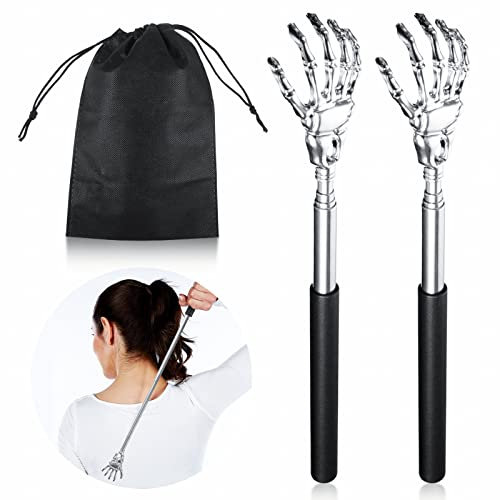 2Pcs Rückenkratzer Rückenmassage-Rückenkrauler, Tragbarer Handgriff-Rückenkratzer Teleskopischer Rückenkratzer Ausziehbar für Kopf Rücken Kratzhand Rückenmassage mit Tasche zum Einziehen