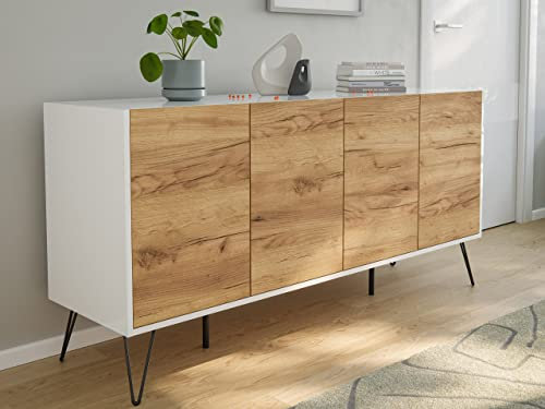 emotion Raumwunder XL Sideboard Kommode Maxim 155cm stehend 4 Türen Weiß/Eiche Front