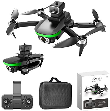 xinxinyu Dual Camera Drone, Dual-Camera Folding GPS UAV 4K HD Aerial Photography Drone, 5G WiFi Transmission Drone, Brushless Motor, Mobile Phone Control, Multiple Flight Modes(Black)