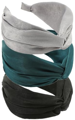 3Pcs Wide Headband French Bow Knot Hair Hoop Fabric Non-Slip Headwear Elastic Twist Hair Accessories Alice Hair Bands for Women Uk (Green)