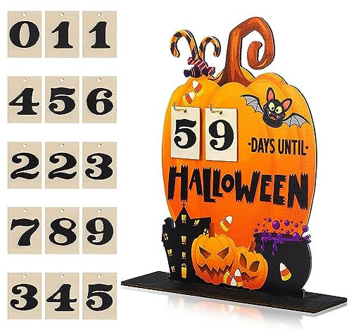 Gruseliges Halloween Horror 2023 Y20K Adventskalender Halloween Kürbis Halloween Kalender Countdown Holz Tischkalender für Strahler (Orange, 30x30x3cm)